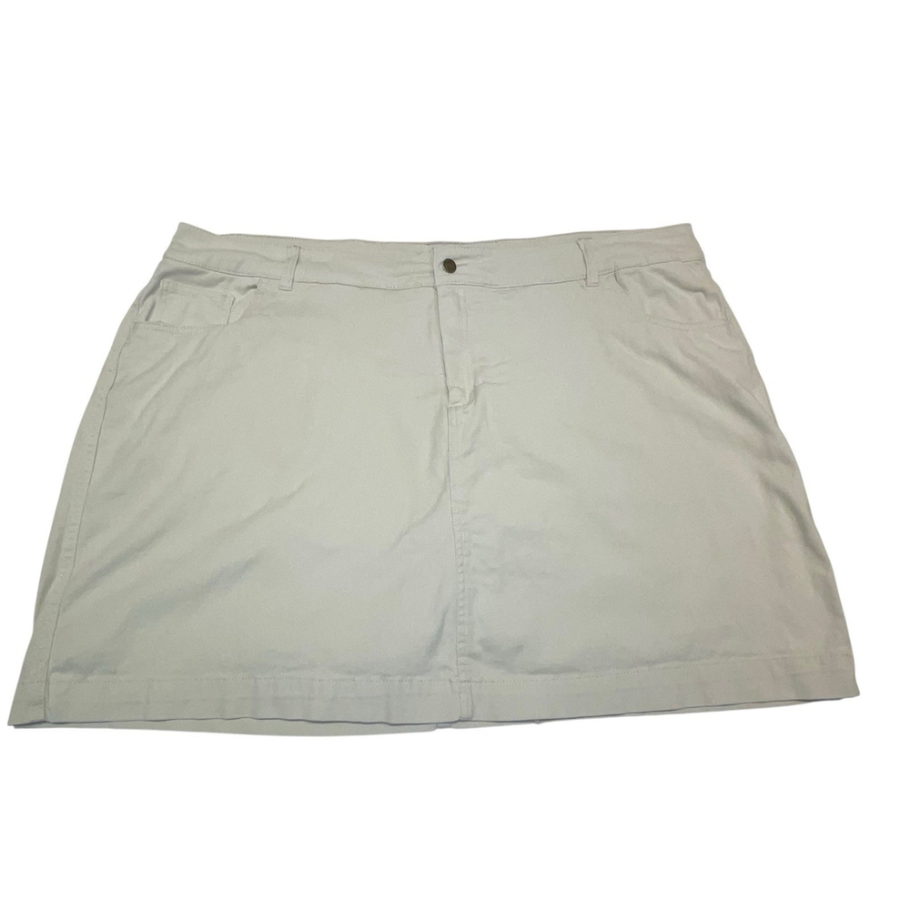Woman Within Womens ALine Khaki Skort Size 26W Zip Button Pockets Beige EUC
